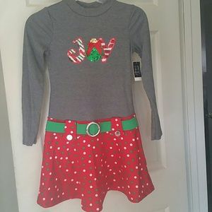 CUTE GIRLS CHARCOAL /RED NECK DRESS.